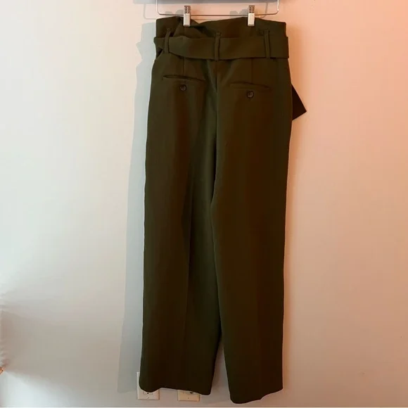 ARITZIA Wilfred Olive Green High-Waisted Wide Leg Belted Pants - Picture 3 of 14